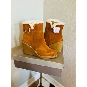 FRANCO SARTO Ulayna Water Resistant‎ Suede Fleece Wedge Bootie, Brown, 10, NWT